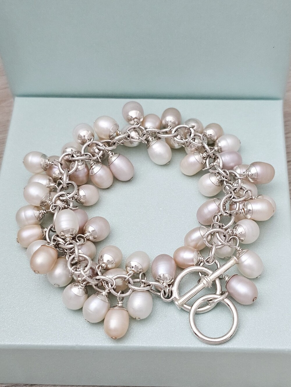 Silpada HTF Sterling Silver Champagne Pink White Pearl Cha Cha Bracelet B1072